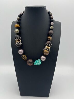 Alexis Bittar Signed Elements Necklace - Amazonite, Tiger's Eye & Citrine